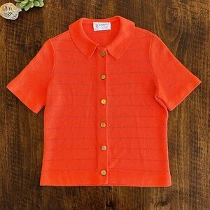 Kimberly | VTG Rare 60s/70s Knit Collared Cardigan Top, Poppy Orange/Red, Size M